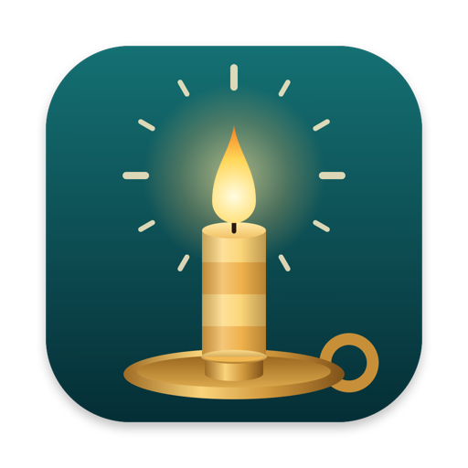 Candlemark app icon: a lit candle in a brass holder